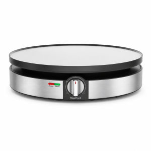 MagiCook crepe maker cooking delicious crepes with strawberries chocolate and breakfast toppings in a modern kitchen