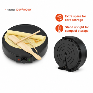 Non-stick crepe plate heating evenly while preparing pancakes, wraps, and thin flatbreads at home