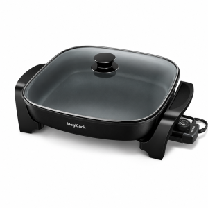 fry pan electric rectangular nonstick skillet with tempered glass lid and cool-touch handles