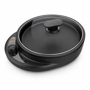 Grill Griddle mini electric tabletop cooker with glass lid, compact black round design