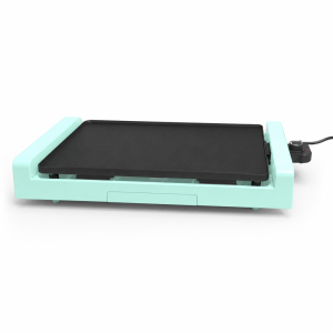 grill griddle with mint green body and black flat cooking plate for indoor tabletop cooking
