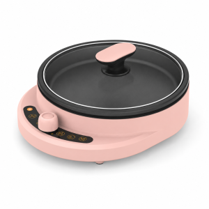 Grill plate HY-6121 with 20 cm nonstick aluminum plate and tempered glass lid in compact pink tabletop design