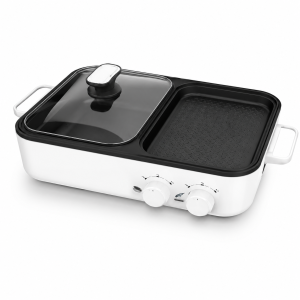 MagiCook -6106C White Dual Hot Pot Multi Cooker with Nonstick Grill Plate