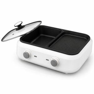 MagiCook -6117B White Dual Hot Pot Multi Cooker with Nonstick Grill Plate