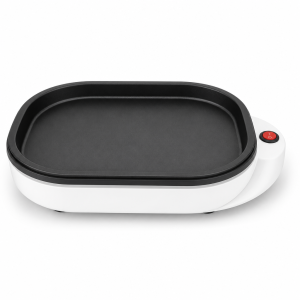 Mini Grill electric hot plate with black nonstick plate, white body, and red power switch