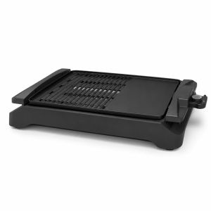 smokeless grill with grill and griddle plate, black tabletop electric design