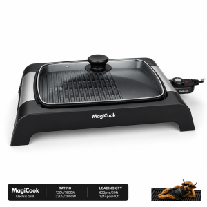 smokeless grill manufacturer china electric tabletop grill with glass lid and grill griddle plate by MagiCook