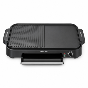 MagiCook smokeless grill with dual grill and griddle plate, matte black tabletop electric cooker